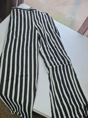 Lavender Brown Wide Leg Rayon Pants Flat Front High Waist Zip Back Stripe S